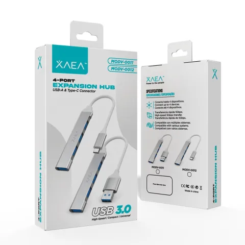 HUB DE PUERTOS 4 BOCAS C/CABLE TIPO C MODX-0012 - VARIOS - PLATEADO