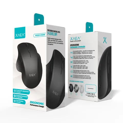 MOUSE ERGONOMICO INALAMBRICO + BT RECARGABLE MODX-00DW - XAEA - GRIS